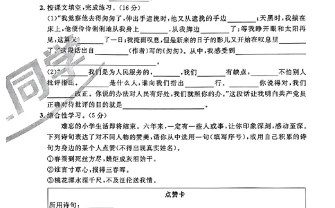 小升初语文《阳光同学冲刺48天》真题卷_小升初冲刺48天（语数英）_小升初语文《阳光同学冲刺48天》