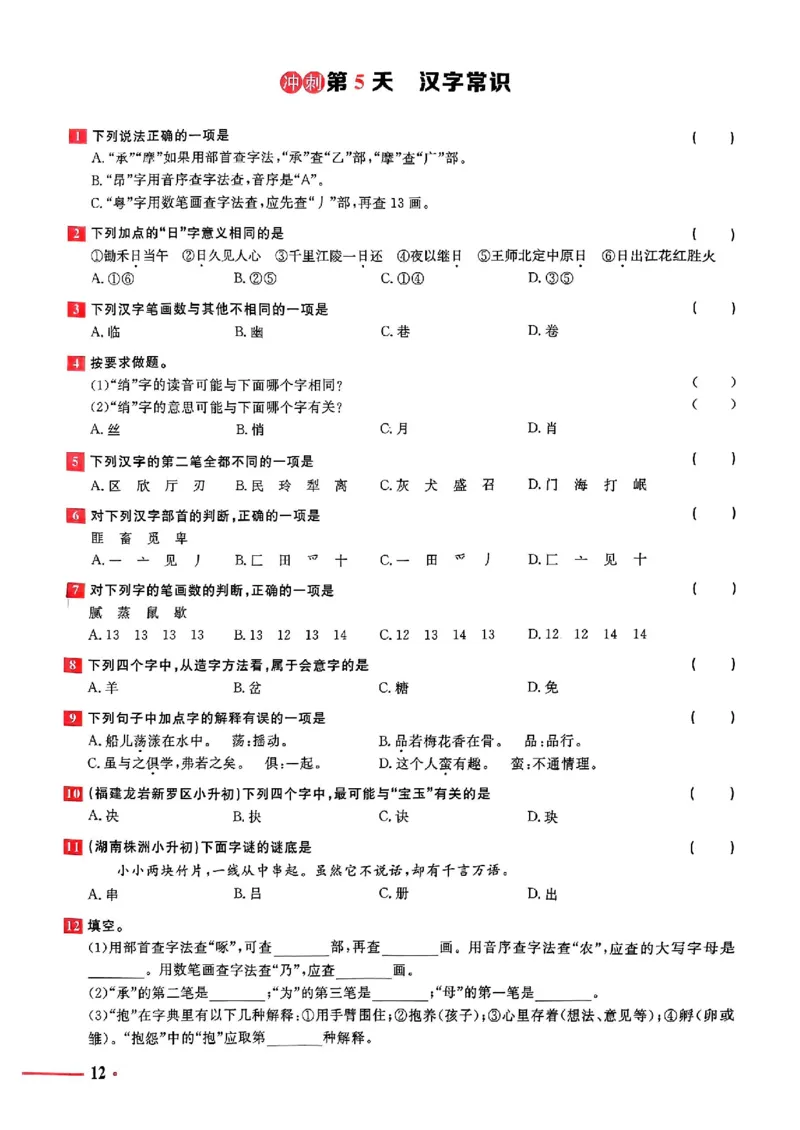 小升初语文《阳光同学冲刺48天》测评版_小升初冲刺48天（语数英）_小升初语文《阳光同学冲刺48天》