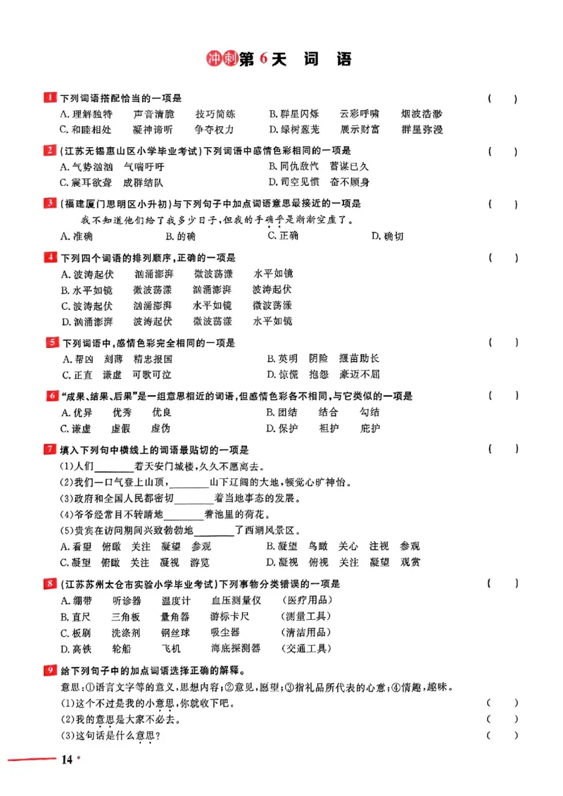 小升初语文《阳光同学冲刺48天》测评版_小升初冲刺48天（语数英）_小升初语文《阳光同学冲刺48天》