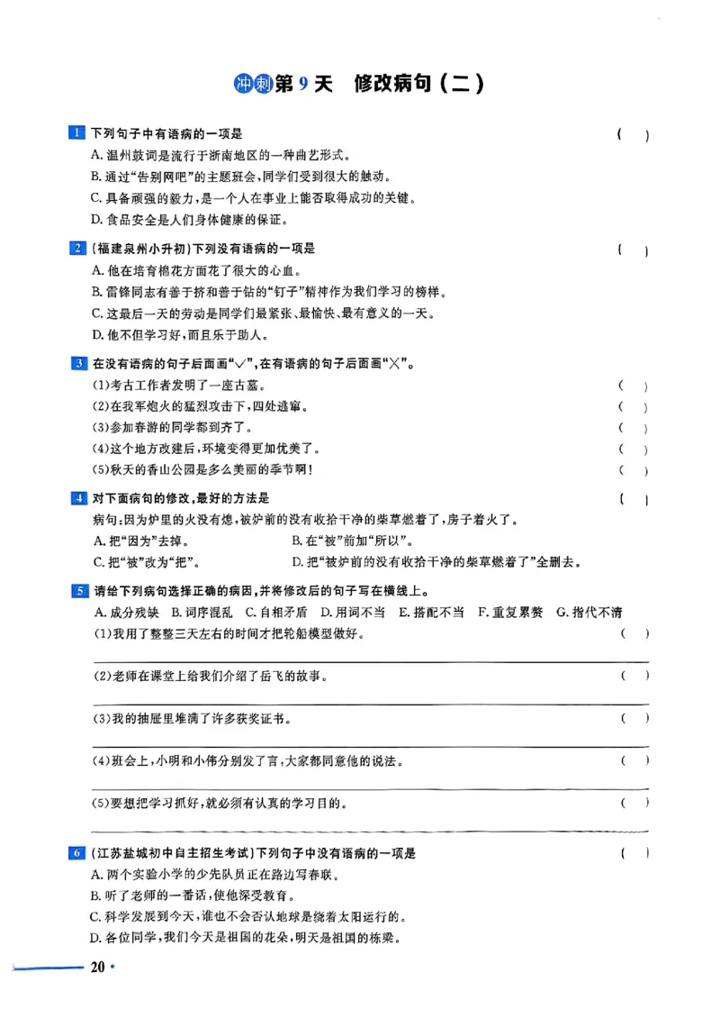 小升初语文《阳光同学冲刺48天》测评版_小升初冲刺48天（语数英）_小升初语文《阳光同学冲刺48天》