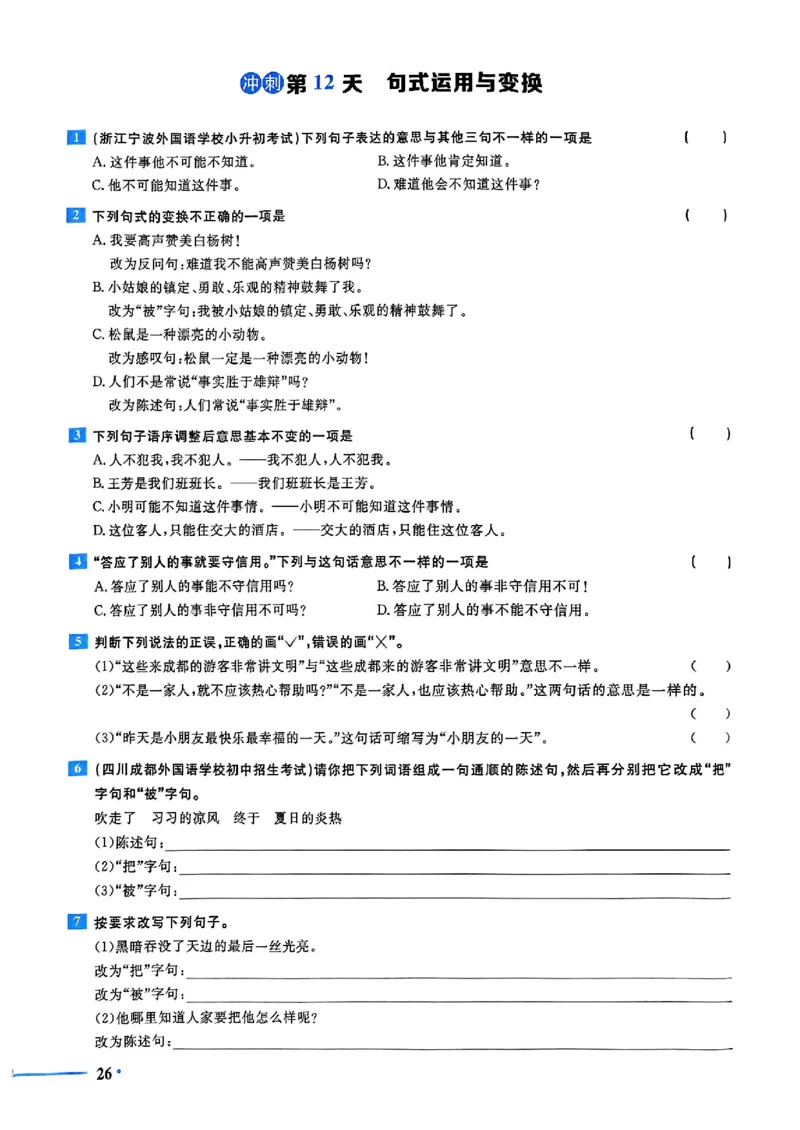 小升初语文《阳光同学冲刺48天》测评版_小升初冲刺48天（语数英）_小升初语文《阳光同学冲刺48天》