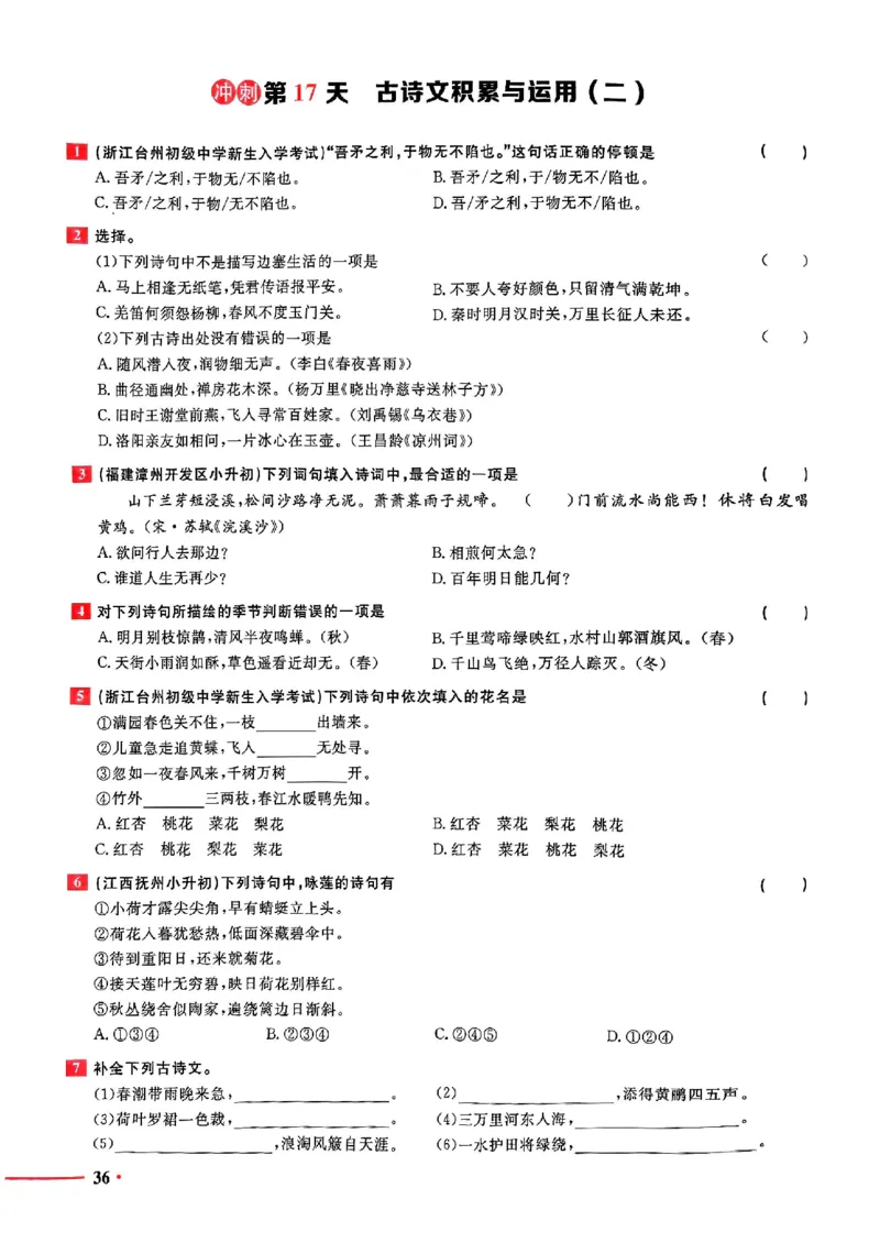 小升初语文《阳光同学冲刺48天》测评版_小升初冲刺48天（语数英）_小升初语文《阳光同学冲刺48天》
