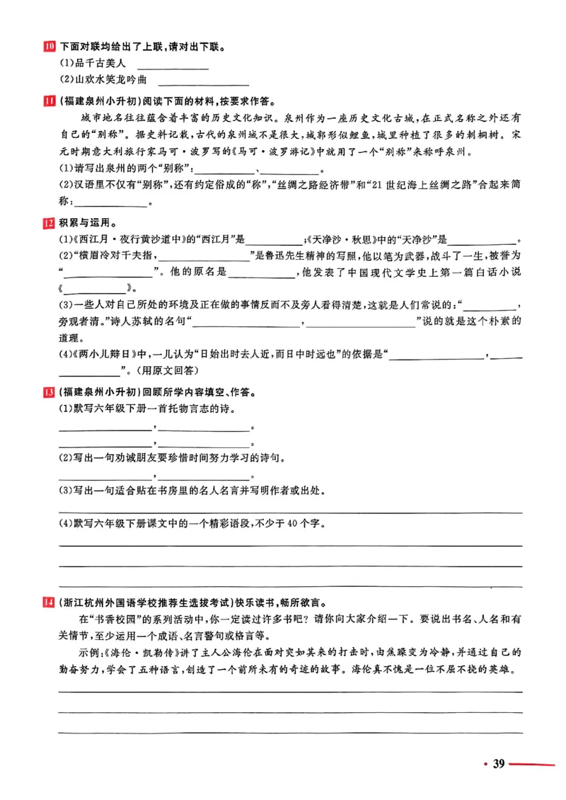 小升初语文《阳光同学冲刺48天》测评版_小升初冲刺48天（语数英）_小升初语文《阳光同学冲刺48天》