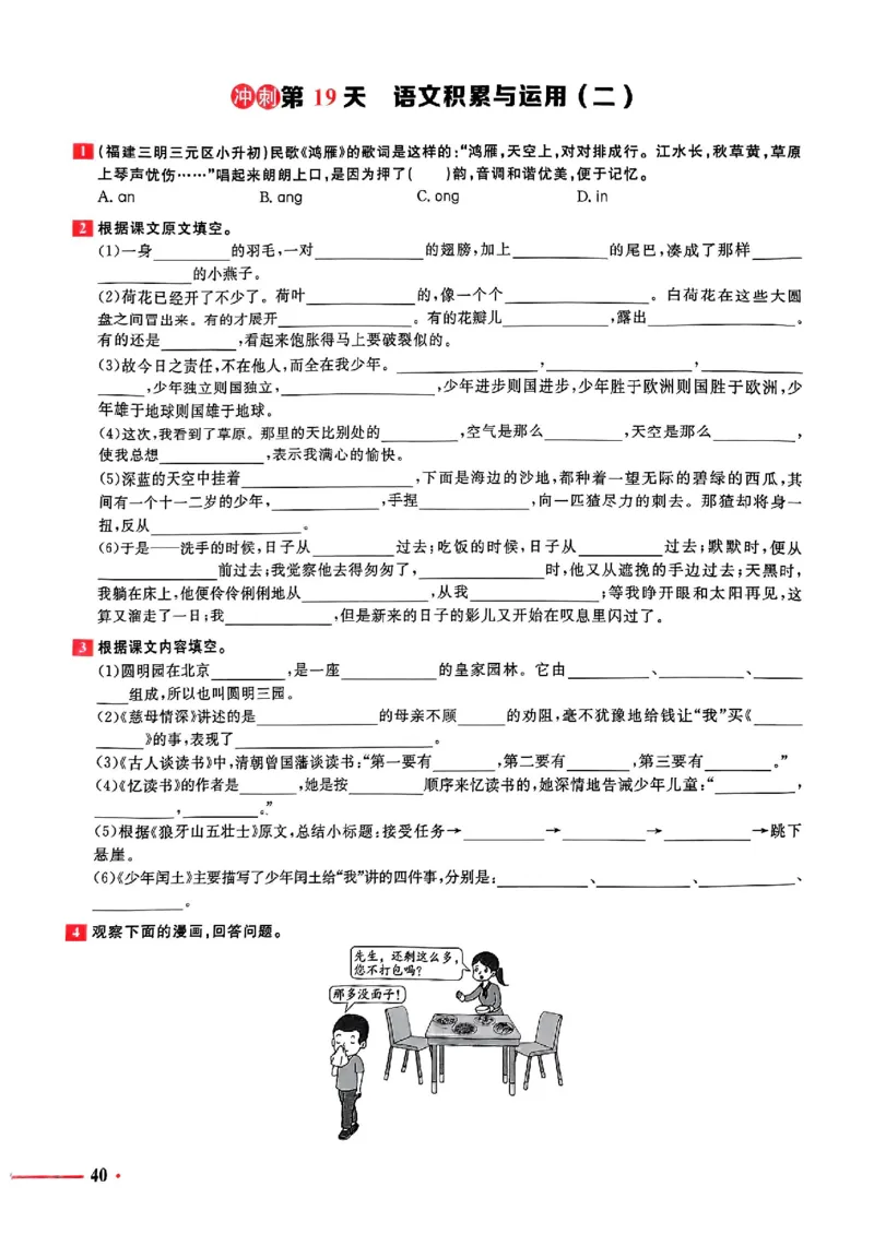小升初语文《阳光同学冲刺48天》测评版_小升初冲刺48天（语数英）_小升初语文《阳光同学冲刺48天》