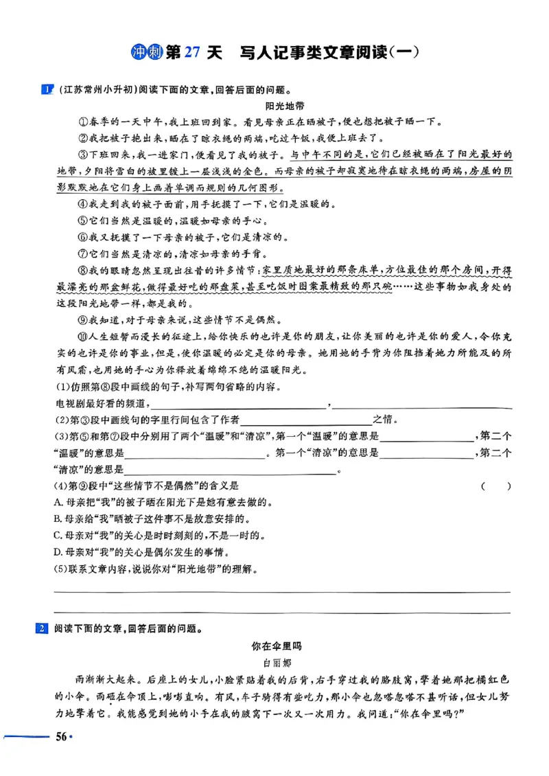 小升初语文《阳光同学冲刺48天》测评版_小升初冲刺48天（语数英）_小升初语文《阳光同学冲刺48天》