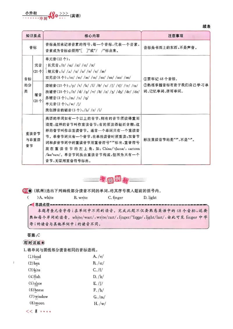小升初英语《阳光同学冲刺48天》辅导版_小升初冲刺48天（语数英）_小升初英语《阳光同学冲刺48天》