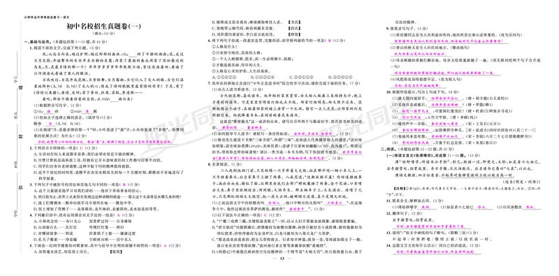 真题卷_小升初考点大全（语文英语）_语文《小升初考点大全》