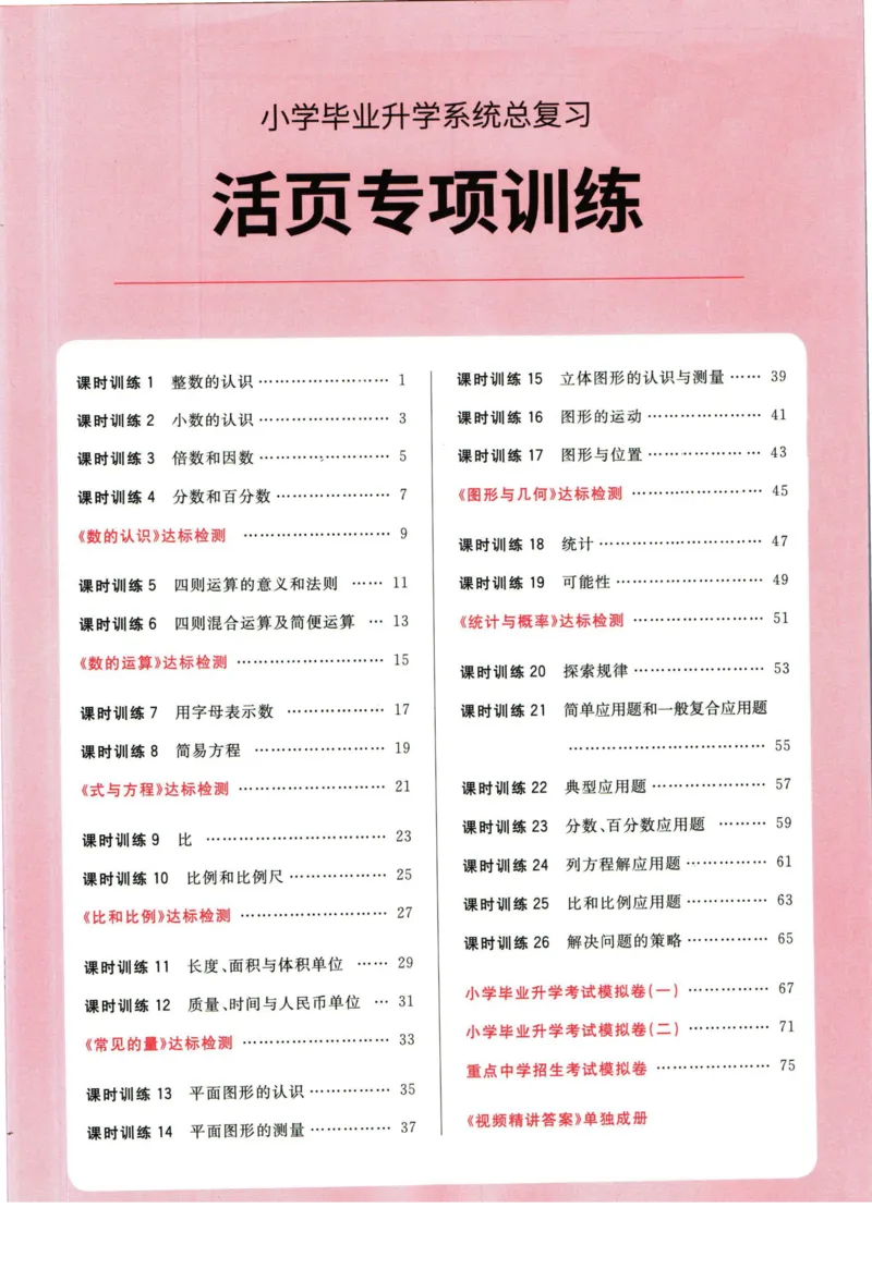 阳光同学小学毕业升学系统总复习活页专项训练数学_小升初活页专项训练（语数英科学）