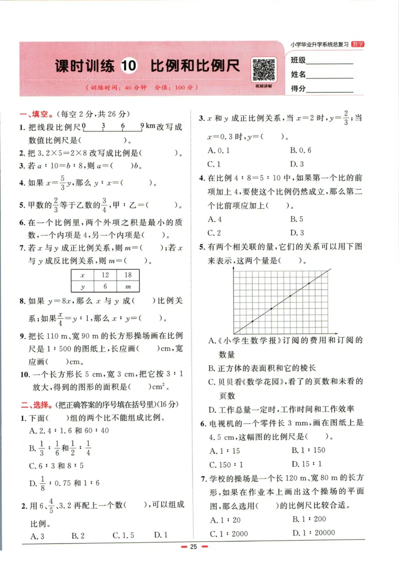 阳光同学小学毕业升学系统总复习活页专项训练数学_小升初活页专项训练（语数英科学）