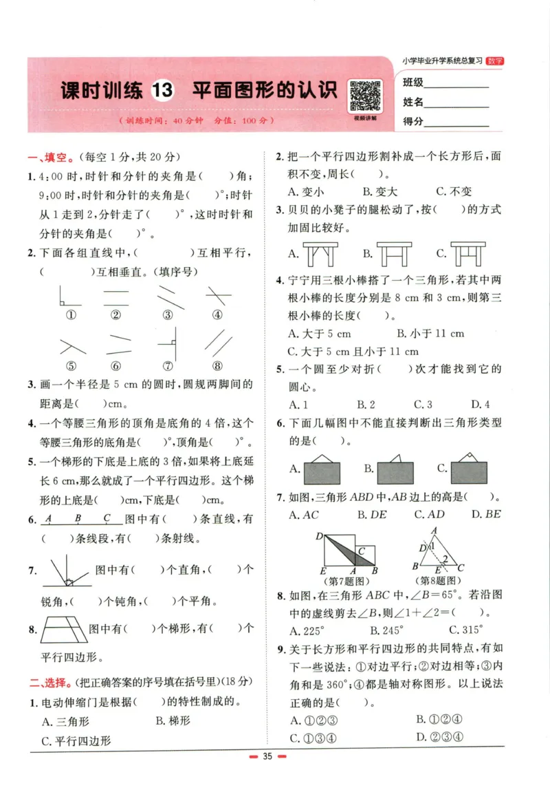阳光同学小学毕业升学系统总复习活页专项训练数学_小升初活页专项训练（语数英科学）