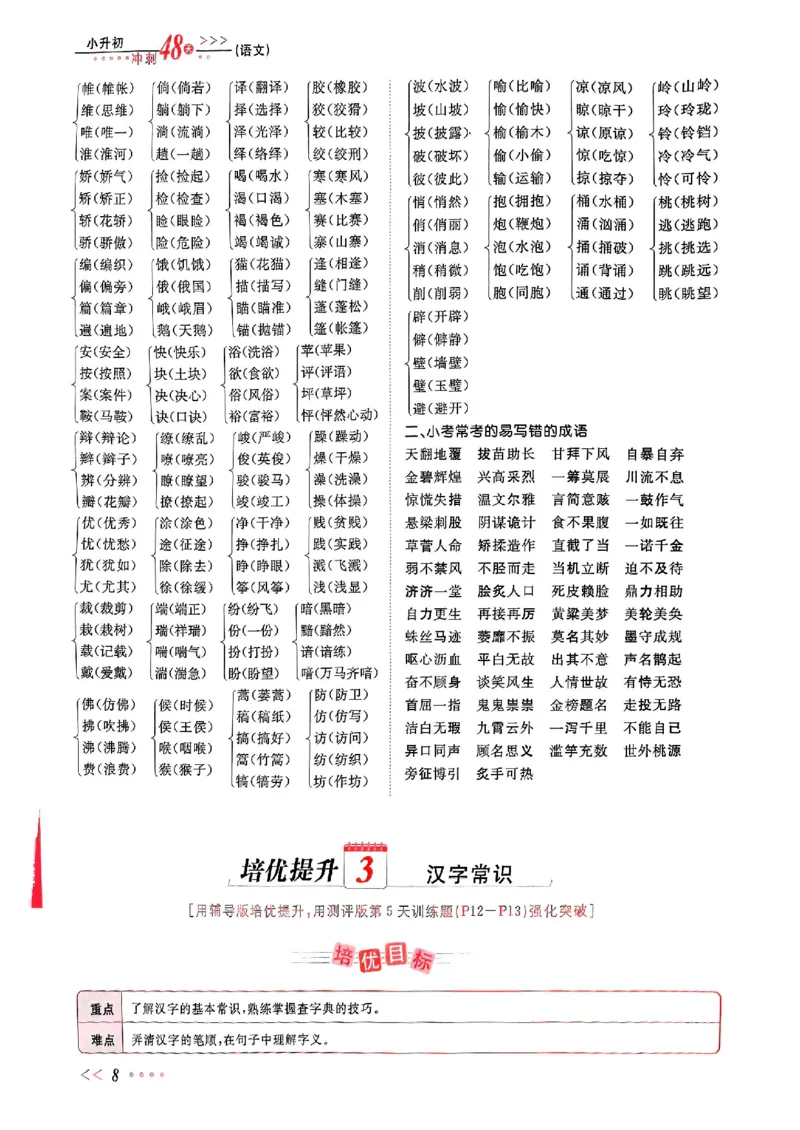 小升初语文《阳光同学冲刺48天》辅导版_小升初冲刺48天（语数英）_小升初语文《阳光同学冲刺48天》