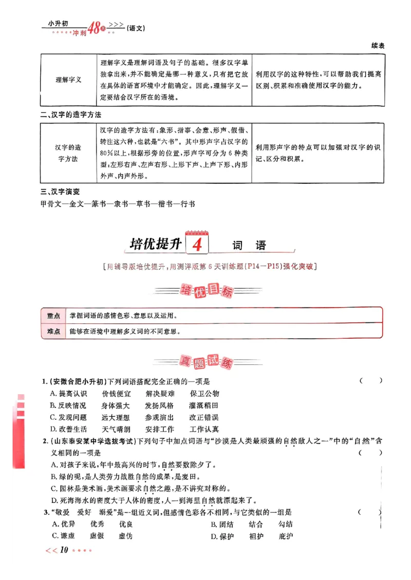 小升初语文《阳光同学冲刺48天》辅导版_小升初冲刺48天（语数英）_小升初语文《阳光同学冲刺48天》