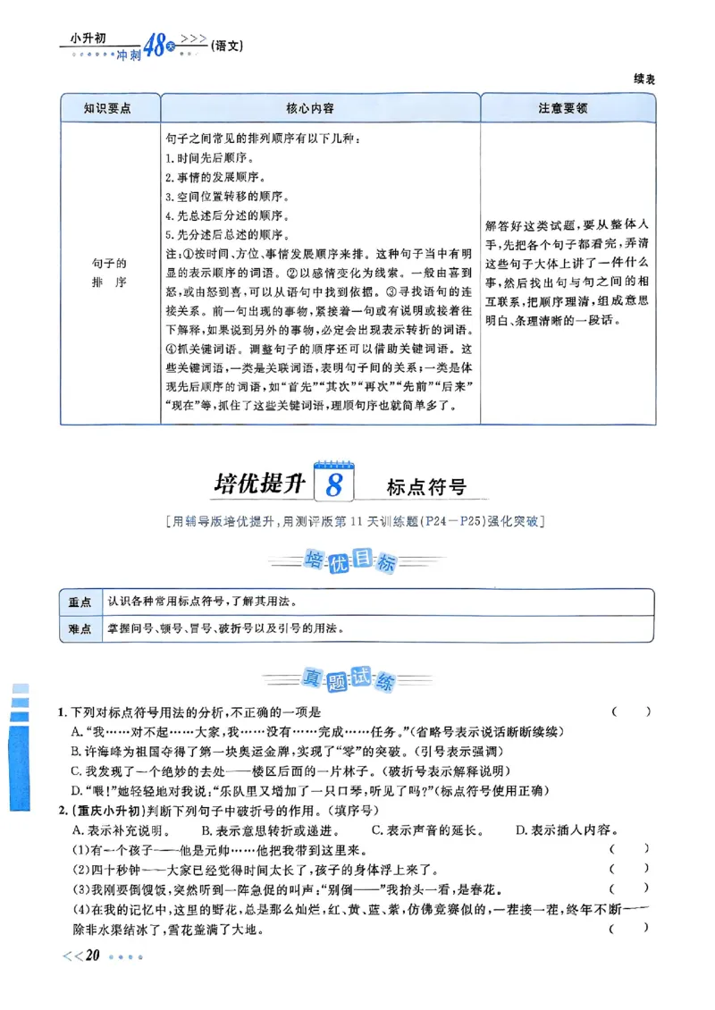 小升初语文《阳光同学冲刺48天》辅导版_小升初冲刺48天（语数英）_小升初语文《阳光同学冲刺48天》