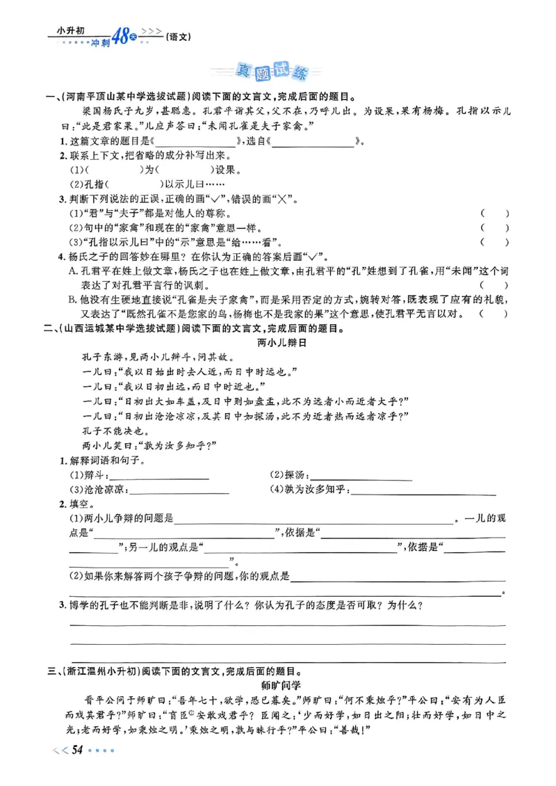 小升初语文《阳光同学冲刺48天》辅导版_小升初冲刺48天（语数英）_小升初语文《阳光同学冲刺48天》