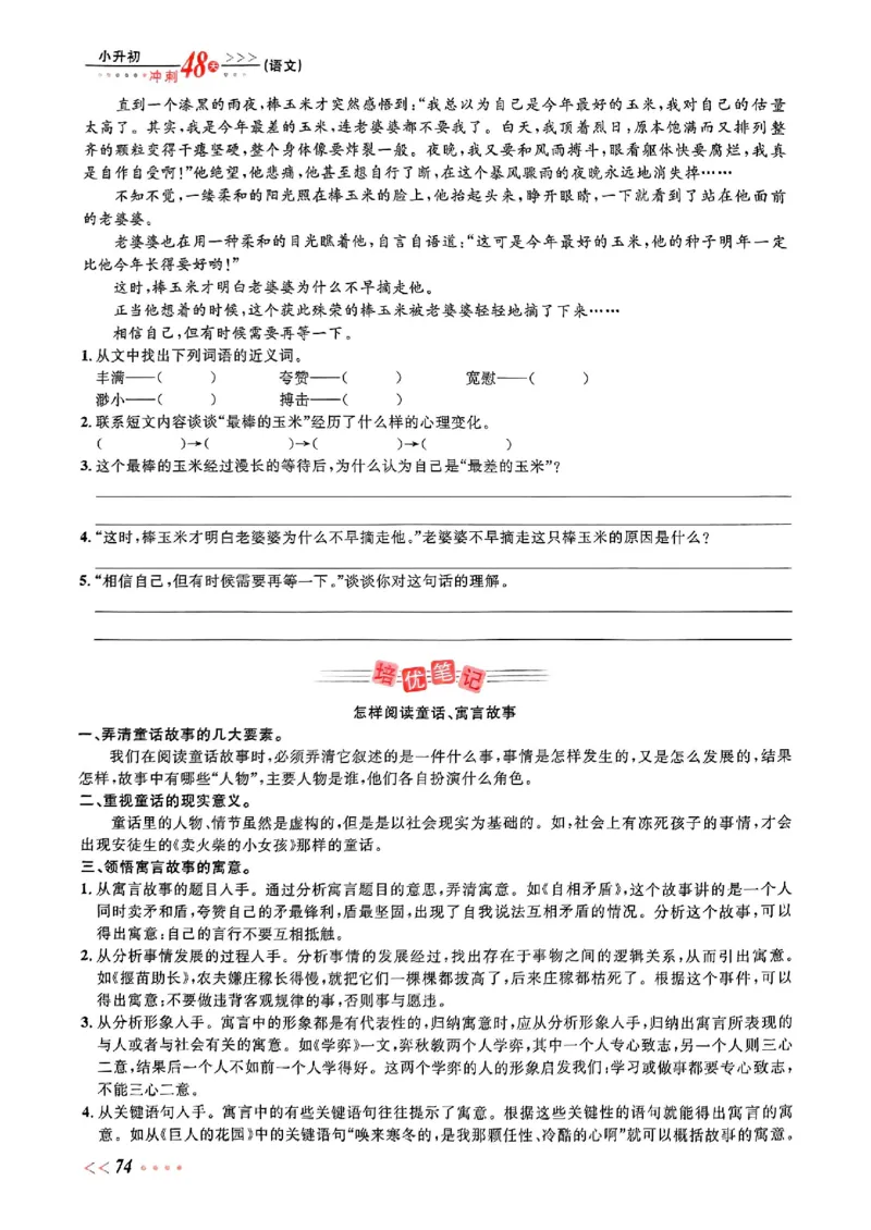 小升初语文《阳光同学冲刺48天》辅导版_小升初冲刺48天（语数英）_小升初语文《阳光同学冲刺48天》