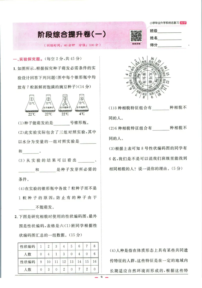阳光同学小学毕业升学系统总复习活页专项训练科学_小升初活页专项训练（语数英科学）