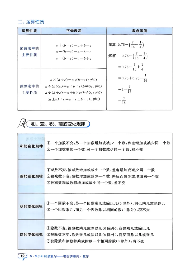 数学《53小升初知识汇总》26春_2026春小升初总复习语文数学英语《53考前讲练测》含答案_数学《53小升初总复习考前讲练测》26春