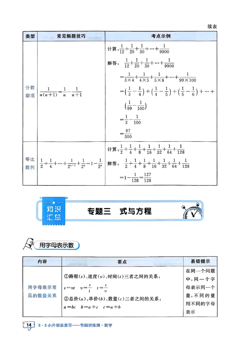 数学《53小升初知识汇总》26春_2026春小升初总复习语文数学英语《53考前讲练测》含答案_数学《53小升初总复习考前讲练测》26春