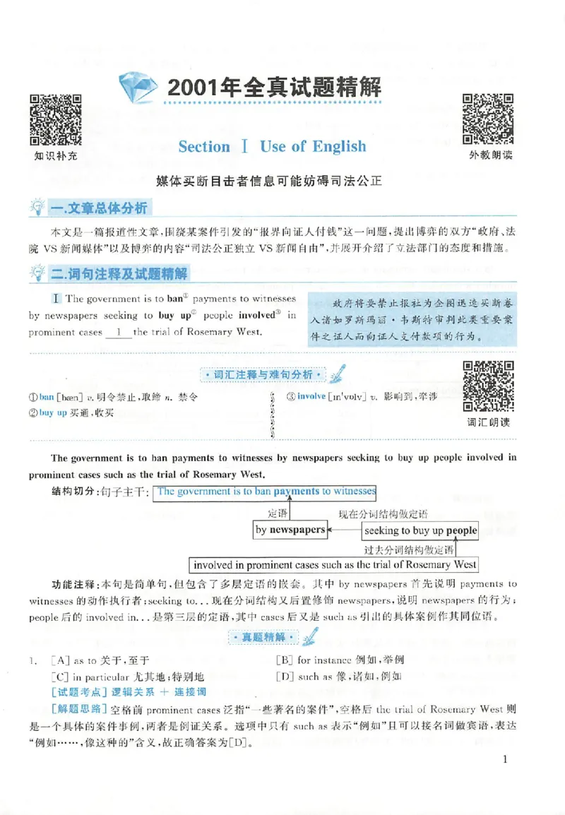 黄皮书--2001年真题解析（英语一）_考研英语真题（英一＋英二）_1980-2025真题一定要先转存再观看（否则资料不完整）_考研英语二历年真题_赠送：真题逐词翻译（2005-2023年）_英语二