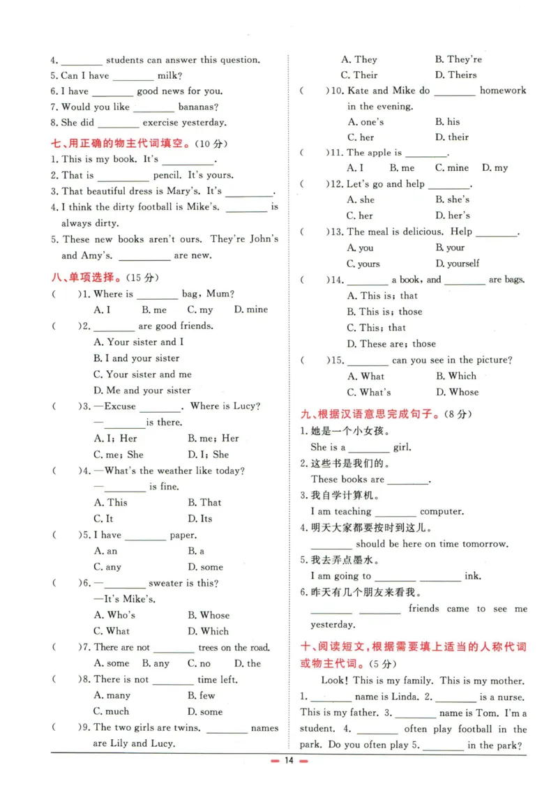 阳光同学小学毕业升学系统总复习活页专项训练英语_小升初活页专项训练（语数英科学）