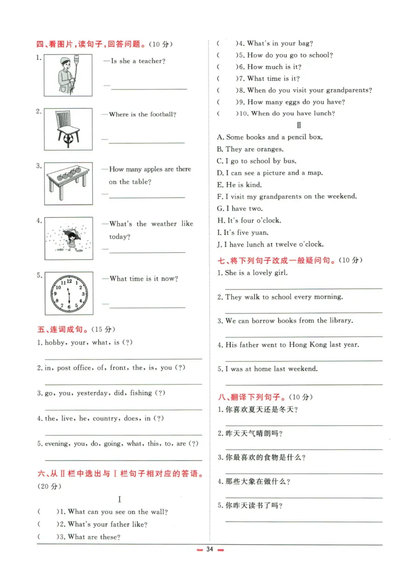 阳光同学小学毕业升学系统总复习活页专项训练英语_小升初活页专项训练（语数英科学）