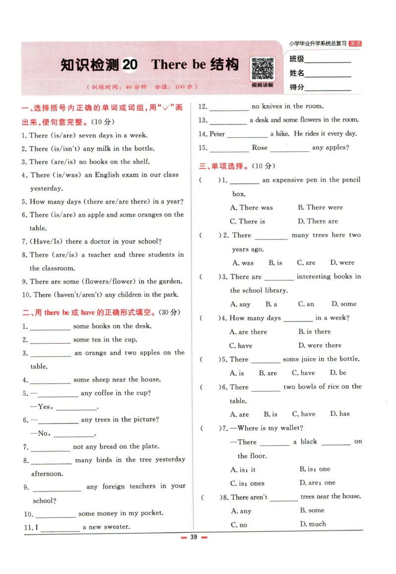 阳光同学小学毕业升学系统总复习活页专项训练英语_小升初活页专项训练（语数英科学）