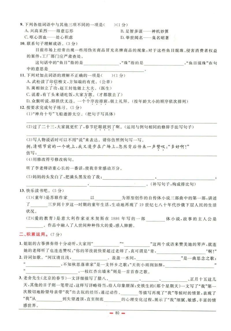 阳光同学小学毕业升学系统总复习活页专项训练语文_小升初活页专项训练（语数英科学）