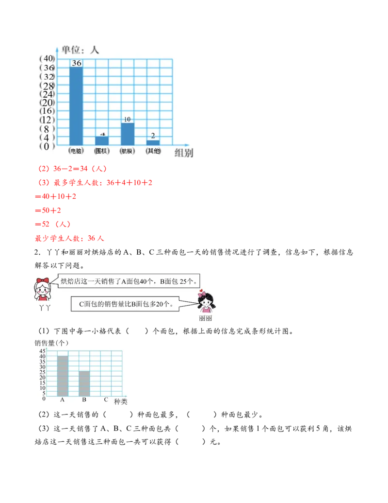 专题07统计表和条形统计图（一）（解决问题专项训练）（教师版）(2)_三年级数学下册（苏教版）_解决问题专项练习-T7_2026版
