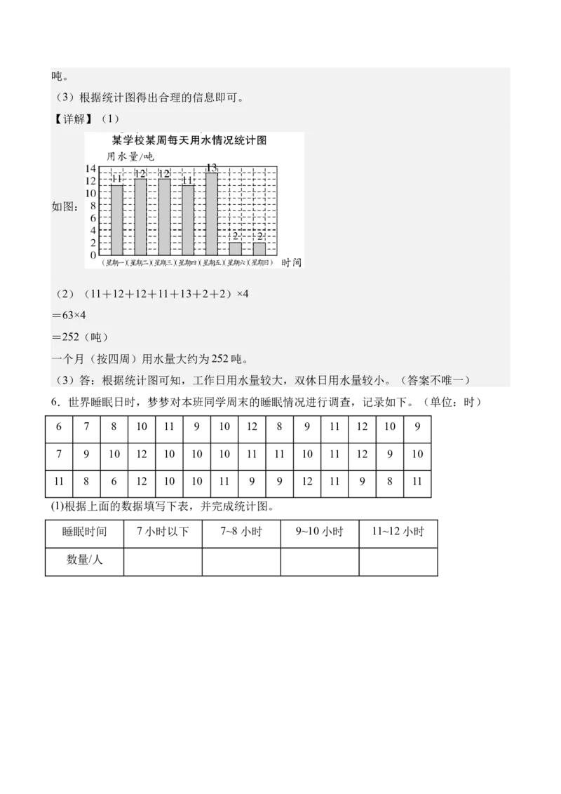 专题07：统计表和条形统计图（一）（期末专项训练）（苏教版&middot;新教材）（解析版）_三年级数学下册（苏教版）_期末总复习-K159_期末总复习_2026版