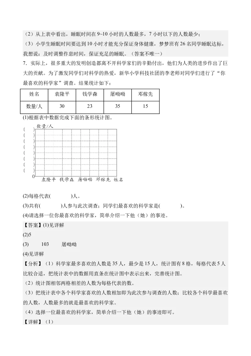 专题07：统计表和条形统计图（一）（期末专项训练）（苏教版&middot;新教材）（解析版）_三年级数学下册（苏教版）_期末总复习-K159_期末总复习_2026版