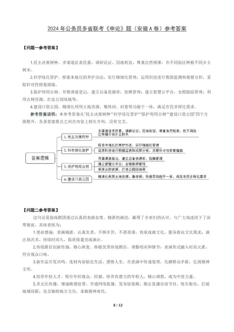 2024年公务员多省联考《申论》题（安徽A卷）题及参考答案_国考省考_省考真题_01安徽公务员考试真题pdf版_安徽公务员考试真题&mdash;&mdash;申论03-24