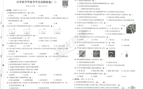 《阳光同学真题卷》科学_小升初毕业升学全真模拟卷（语数英科学）