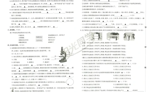 《阳光同学真题卷》科学_小升初毕业升学全真模拟卷（语数英科学）