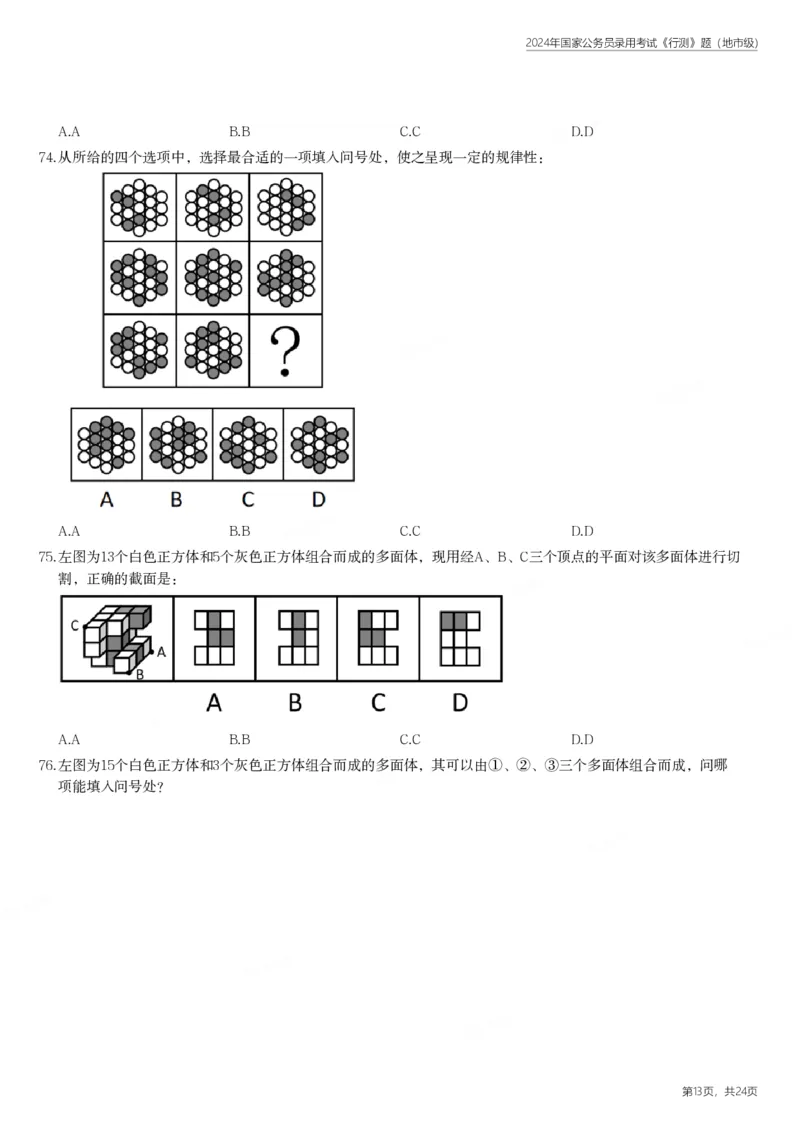 2024年国家公务员录用考试《行测》题（地市级）_国考省考_国考2000-2026真题pdf_2000-2025国考行测PDF_行测-真题
