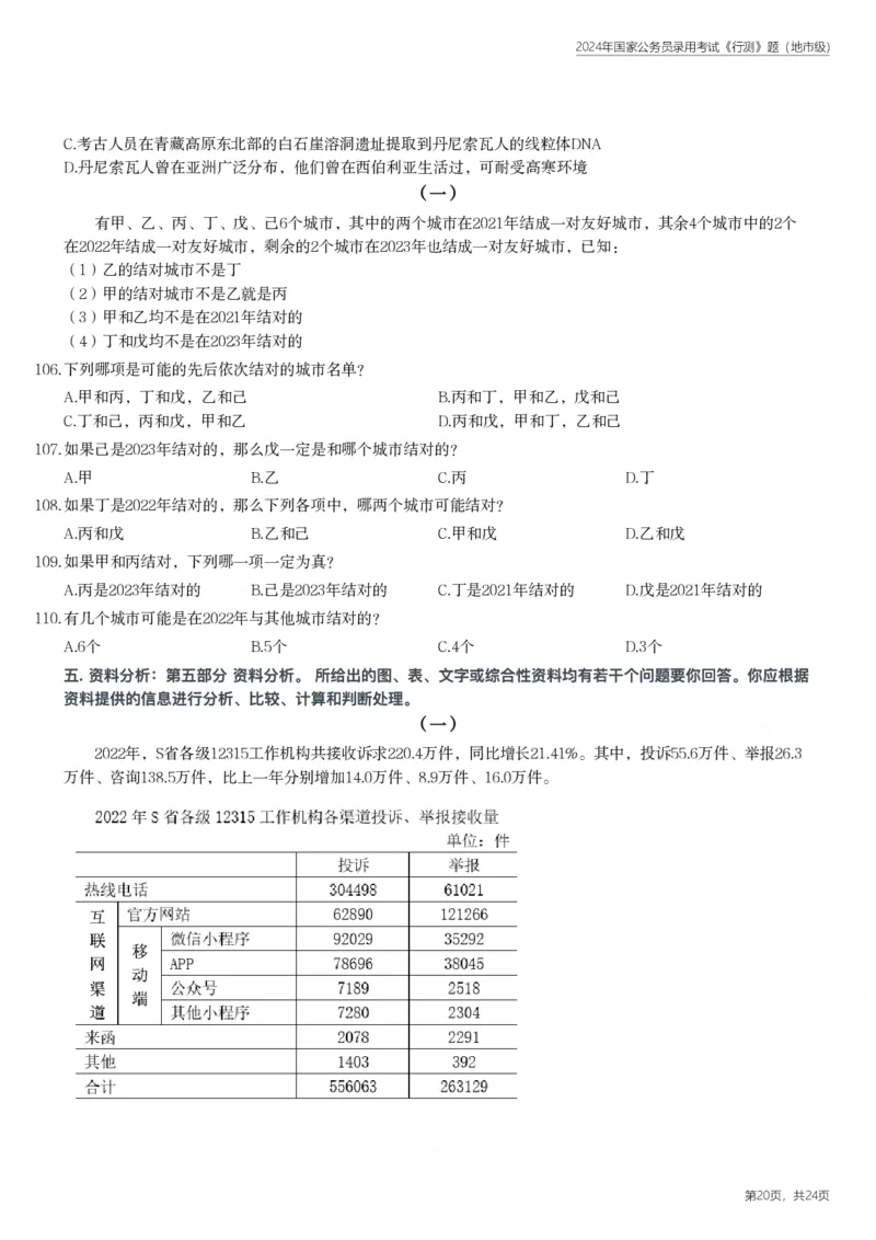 2024年国家公务员录用考试《行测》题（地市级）_国考省考_国考2000-2026真题pdf_2000-2025国考行测PDF_行测-真题