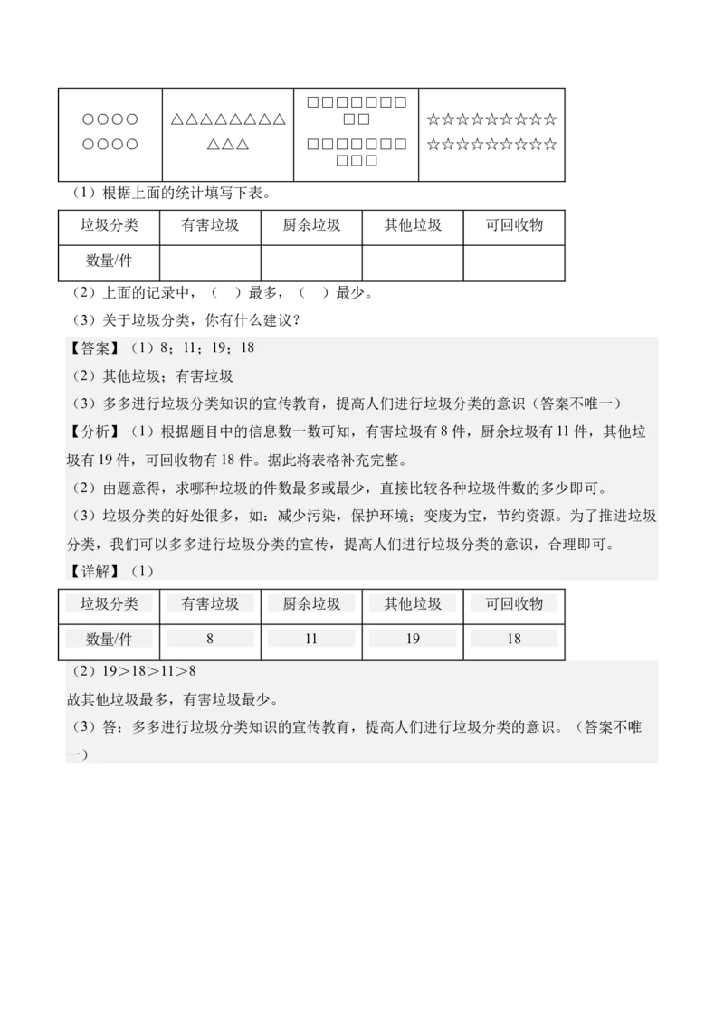专题08：☆垃圾分类中的数学问题（期末专项训练）（苏教版&middot;新教材）（解析版）_三年级数学下册（苏教版）_期末总复习-K159_期末总复习_2026版