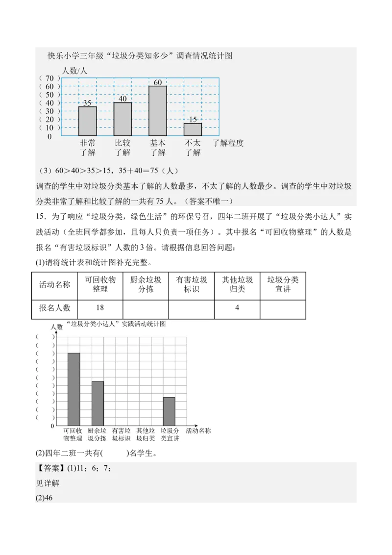 专题08：☆垃圾分类中的数学问题（期末专项训练）（苏教版&middot;新教材）（解析版）_三年级数学下册（苏教版）_期末总复习-K159_期末总复习_2026版