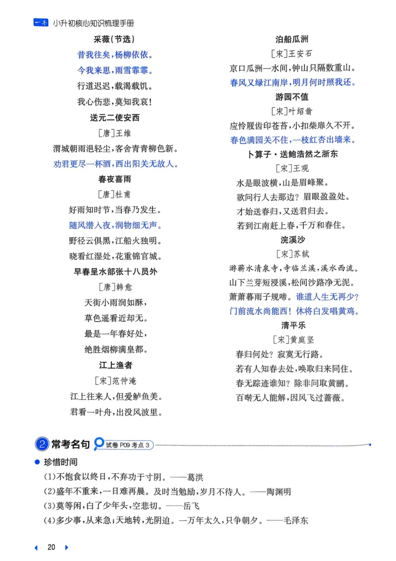 25一本小升初冲刺新卷-语文核心知识梳理手册