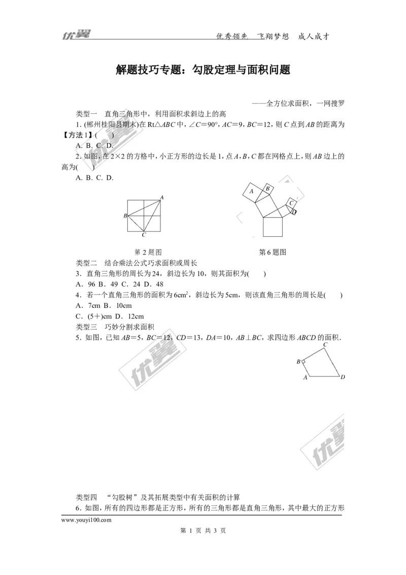 1.解题技巧专题：勾股定理与面积问题_湘教版初中数学课件_数学湘教版8下教案PPT课件配套资料_数学湘教版初中8年级下册习题试题_精品专题