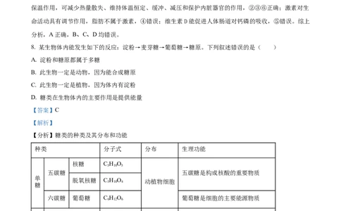 天津市红桥区2024-2025学年高一上学期期中考试生物试卷Word版含解析_2024年11月试卷_1127天津市红桥区2024-2025学年高一上学期期中考试
