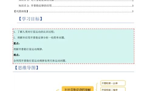 1.行星的运动（举一反三讲义）（原卷版）_2026高考物理_222026版物理《高考一轮复习举一反三》全国版_2026《高中物理&bull;举一反三系列》必修二(RJ)_第七章万有引力与宇宙航行