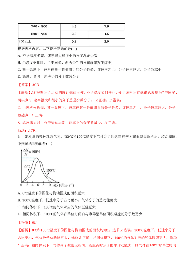 1.3分子运动速率分布规律（举一反三讲义）（解析版）_2026高考物理_222026版物理《高考一轮复习举一反三》全国版_2026《高中物理&bull;举一反三系列》选修三(RJ)_第一章分子动理论