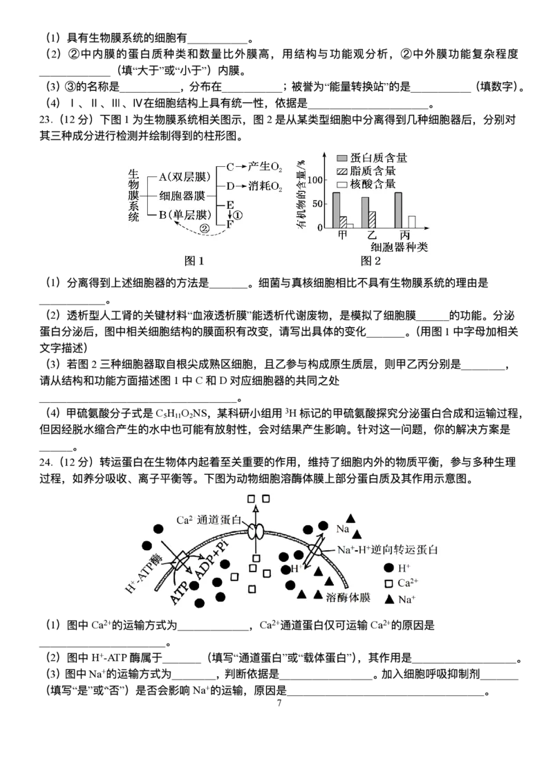 山东省泰安一中青年路校区2025-2026学年高一1月诊断性测试生物试题_2026年01月高一试卷_260118山东省泰安市第一中学（青年路校区）2025-2026学年高一上学期1月诊断性测试