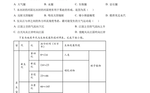 福建省福州市2024-2025学年高一上学期期末地理试卷Word版无答案_2025年03月试卷_0314福建省福州市2024-2025学年高一上学期期末考试
