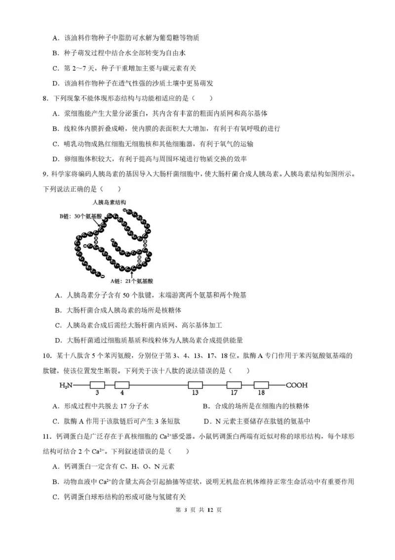 山东省济南第一中学2025-2026学年高一上学期期中生物试题含答案_2025年12月高一试卷_251218山东省济南第一中学2025-2026学年高一上学期期中学情检测