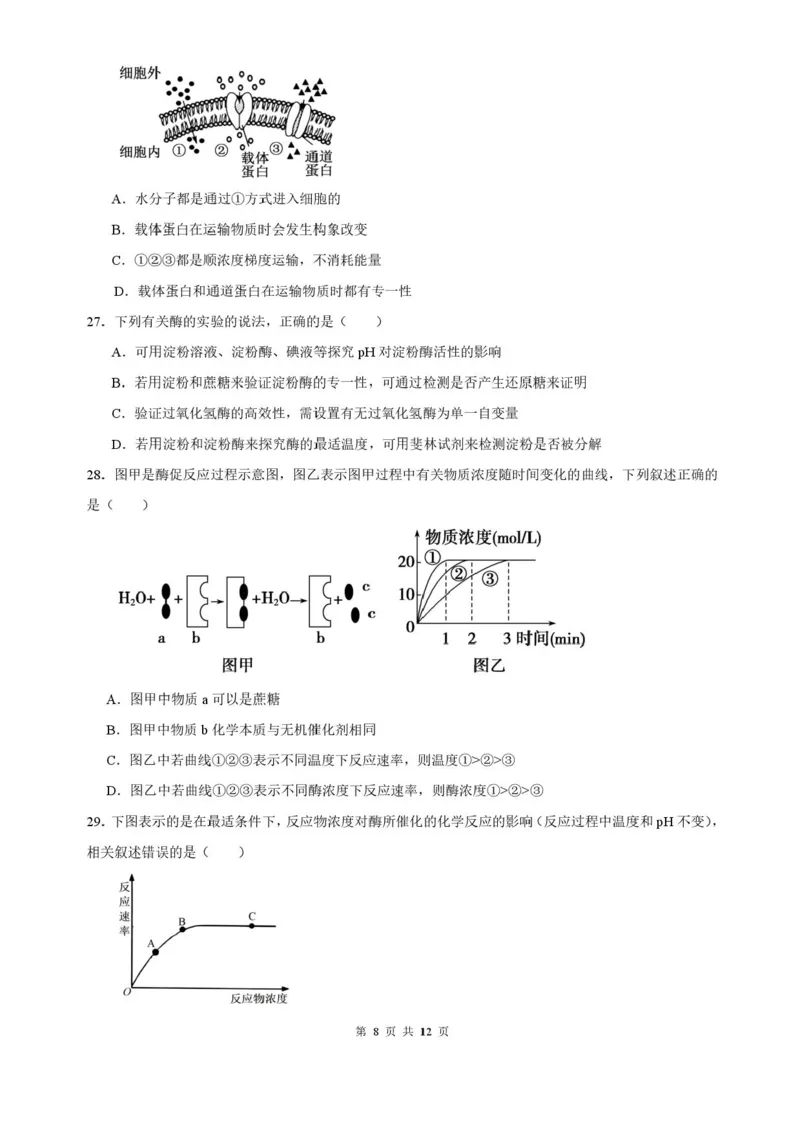 山东省济南第一中学2025-2026学年高一上学期期中生物试题含答案_2025年12月高一试卷_251218山东省济南第一中学2025-2026学年高一上学期期中学情检测