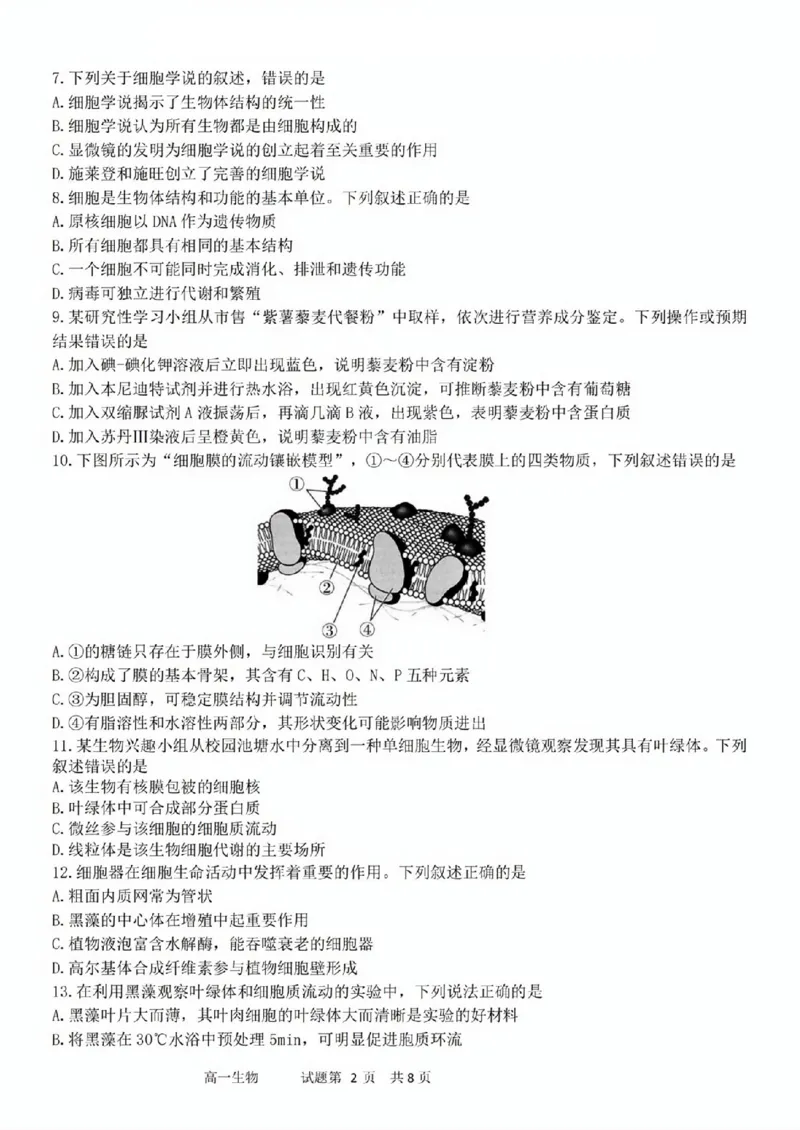 生物试题_2025年11月高一试卷_251128浙江省台金七校联盟2025-2026学年高一上学期11月期中联考_浙江省台金七校联盟2025-2026学年高一上学期11月期中联考生物试题含答案