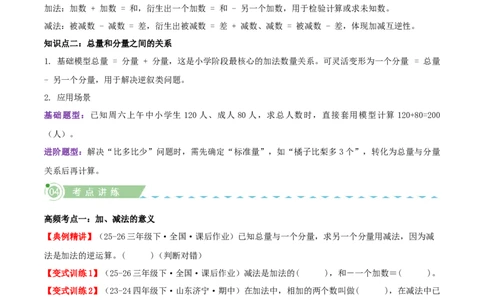 第二单元加法数量关系（知识梳理+七大考点讲练+真题演练+难度分层练共46题）原卷版(3)_三年级数学下册（苏教版）_母题专项练习-K36_2026版