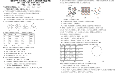 四川省成都市树德中学2025-2026学年高一上学期10月月考试题化学PDF版含答案（可编辑）_2025年10月高一试卷_251017四川省成都市树德中学2025-2026学年高一上学期10月月考试题