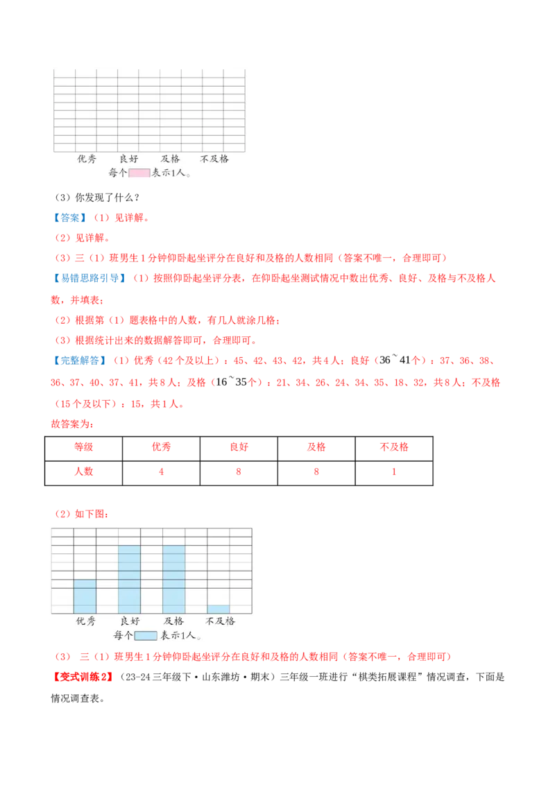 第四单元统计表和条形统计图（一）（易错知识梳理+3个易错考点讲练+优选真题拔尖练共32题）解析版(1)_三年级数学下册（苏教版）_母题专项练习-K36_2026版